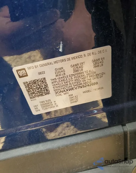 2022 Chevrolet Equinox Rs from USA, damaged, VIN 3GNAXWEV7NS242699